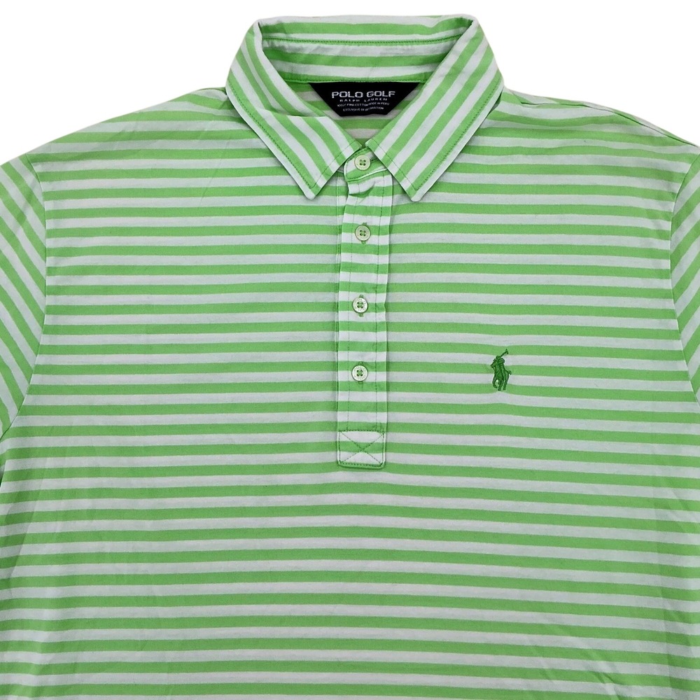 Polo Golf Ralph Lauren Shirt Mens L Green White Striped Pima Cotton Preppy